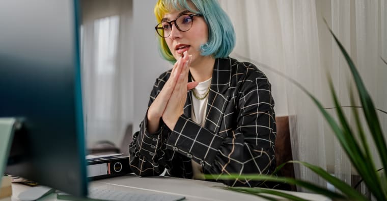A young woman patient during an online therapy session