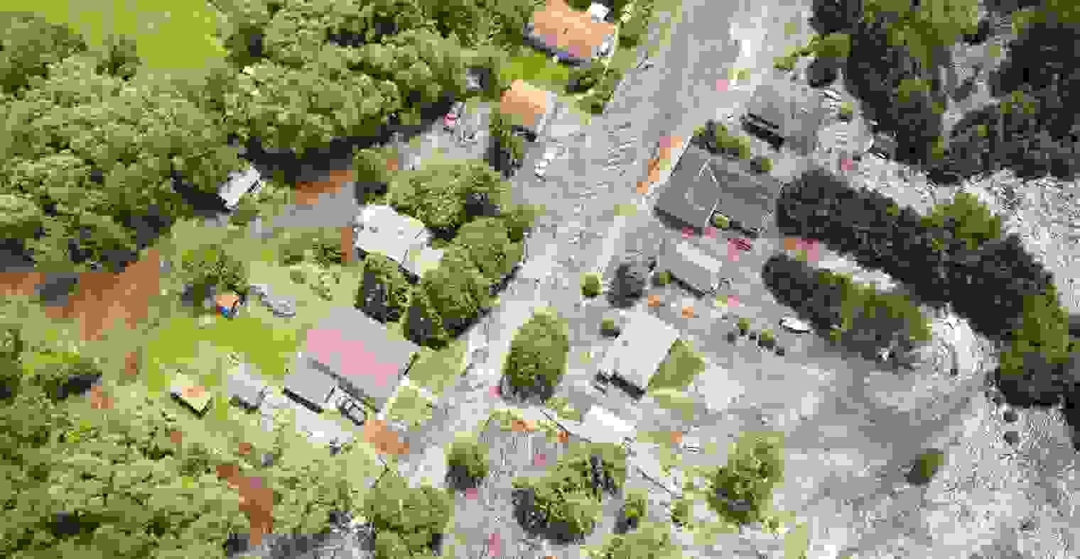 Aerial view of flood damage.