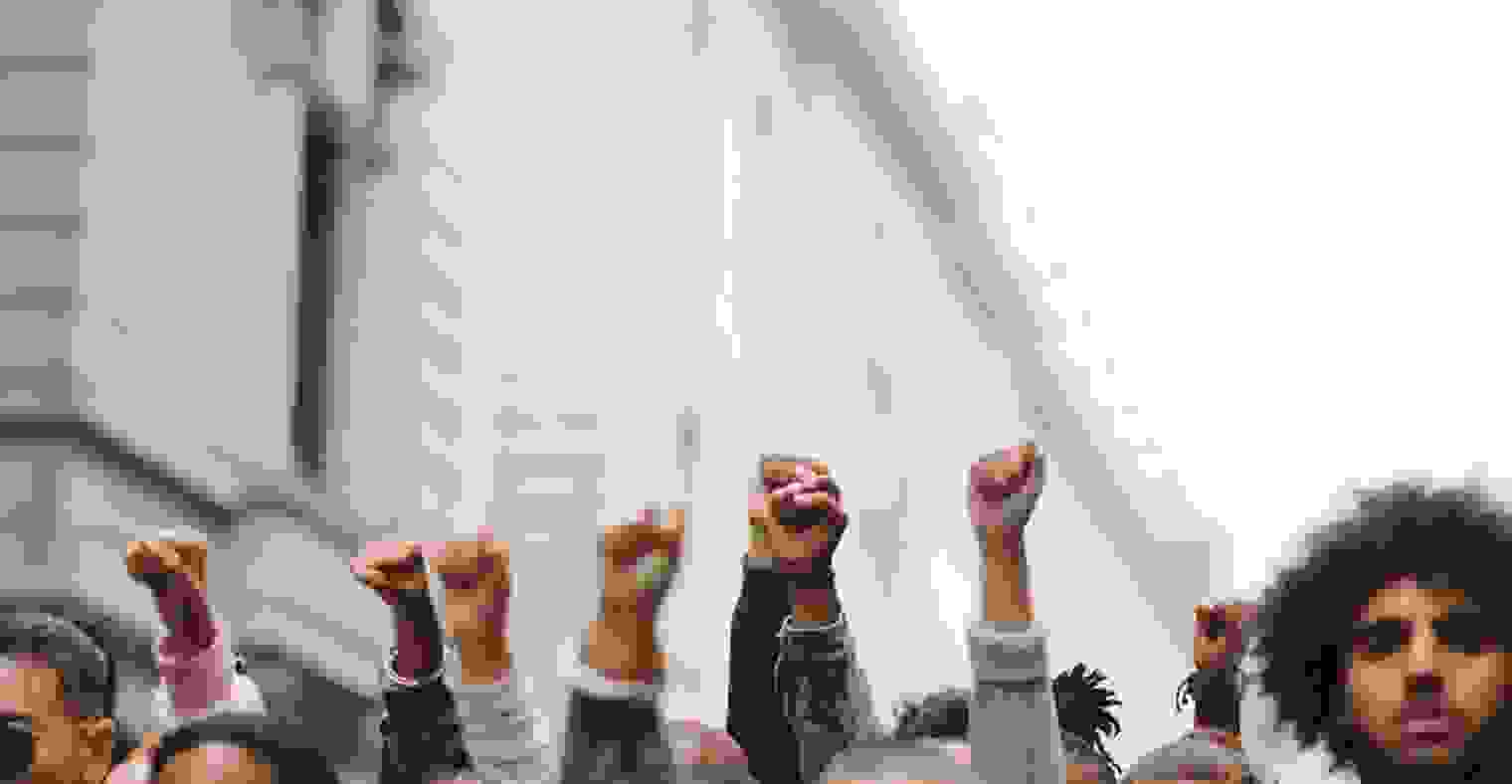 Arms raised in protest