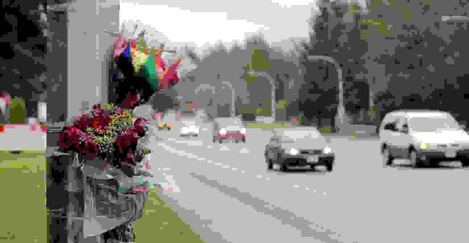 Roadside memorial with flowers