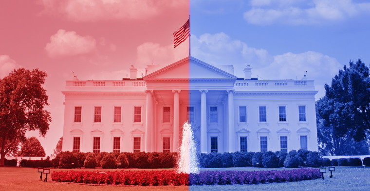 The White House half in red and half in blue