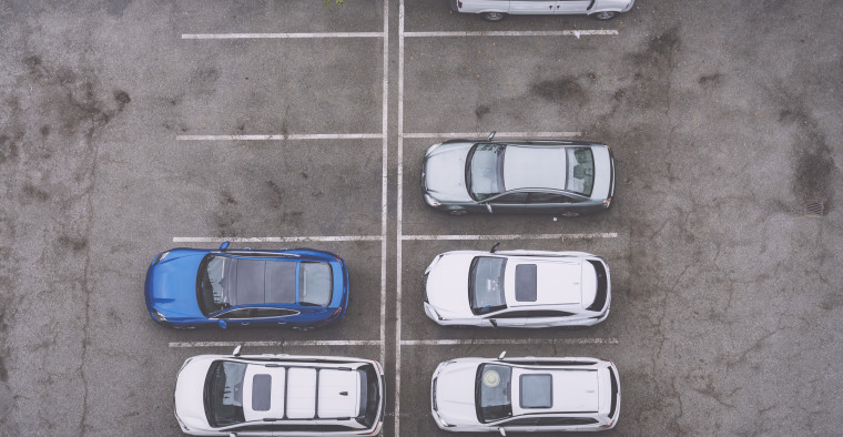 High angle view of cars in a parking lot