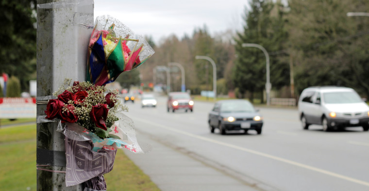 Roadside memorial with flowers
