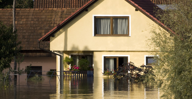 Flooded house at evening
