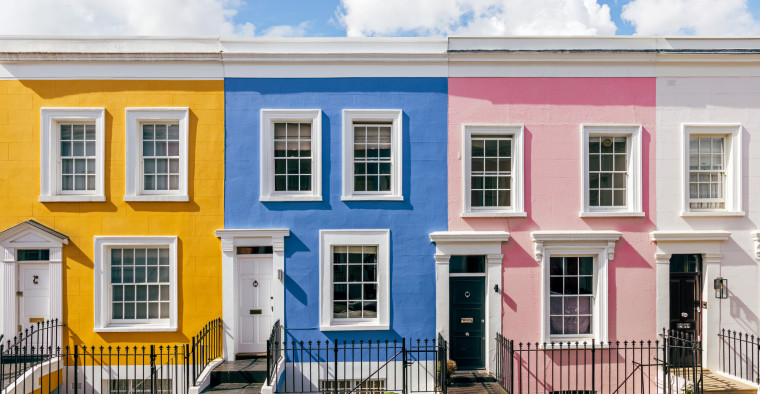 A row of colorful homes