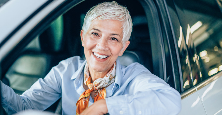 Woman in her 50s in a car