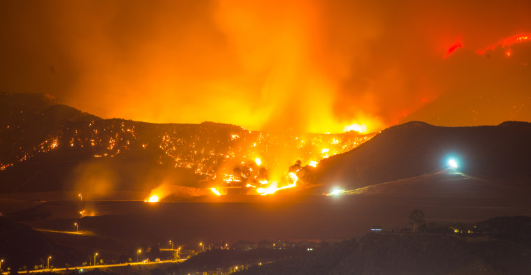 California wildfires at night
