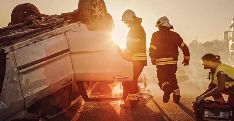 First responders at scene of car accident.