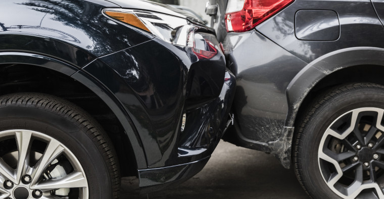 Damaged bumpers from car accident