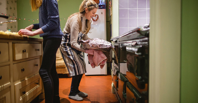 A family prepares a holiday meal.