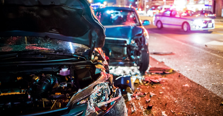 The damaged front of a car.