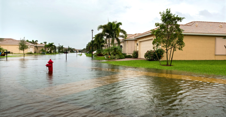 A neighborhood flooded by a hurricane