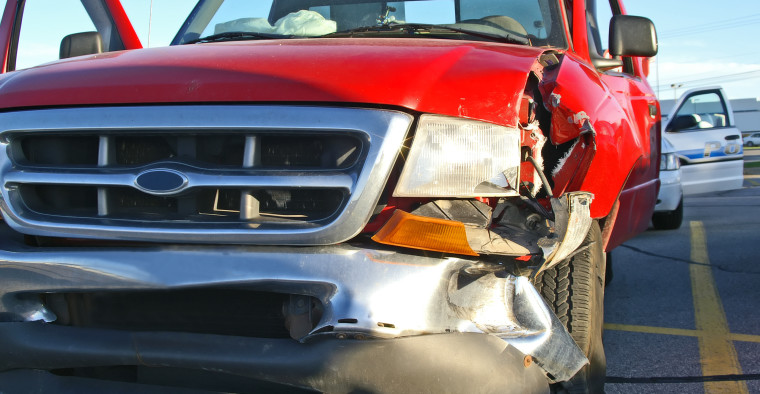 Pickup truck in a crash