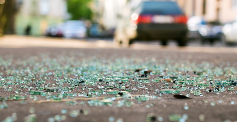 Shards of car glass on the street