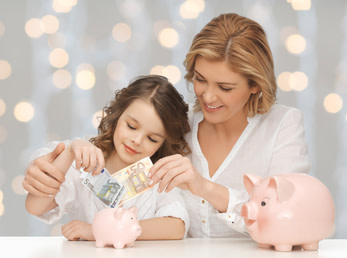 mother helping daughter start savings