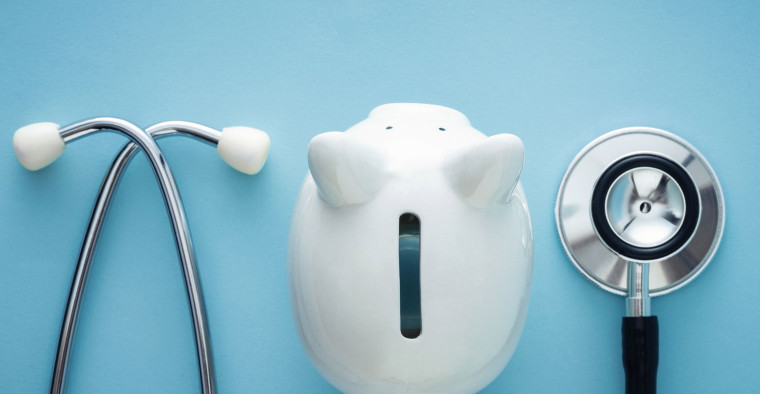 Stethoscope and piggy bank.