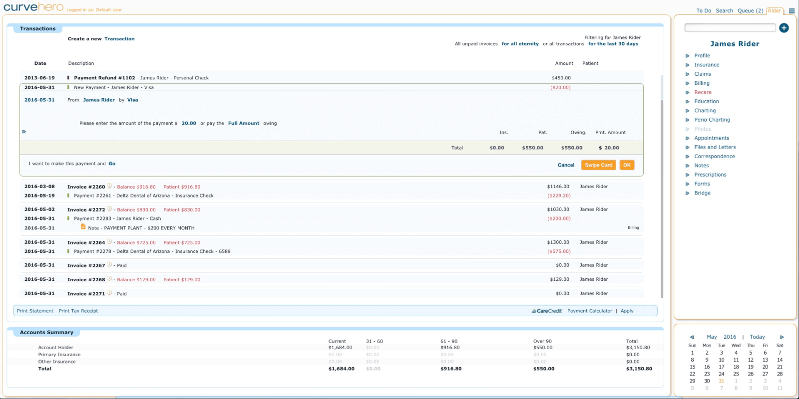 Curve Dental Patient Ledger