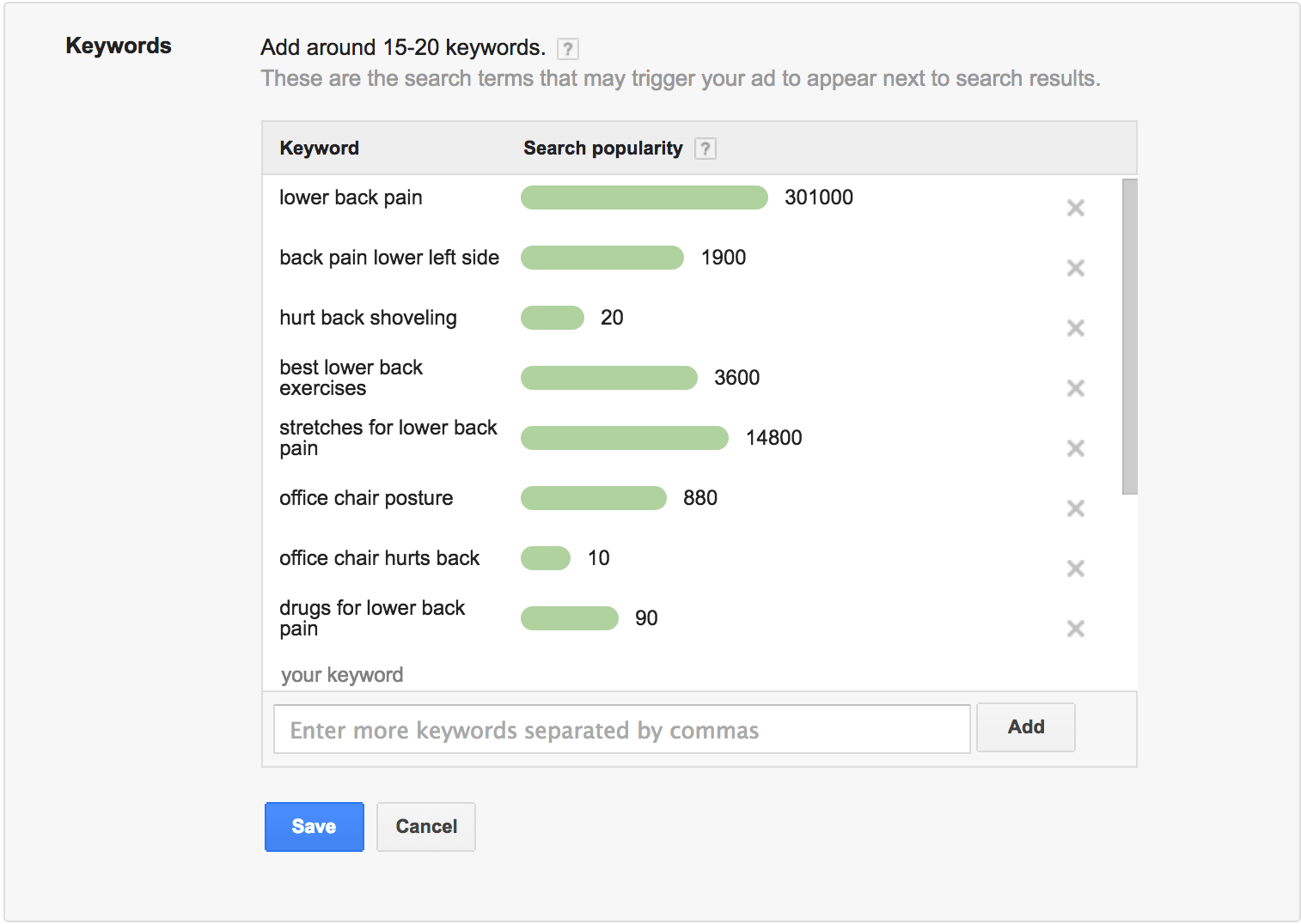 google keyword planner for chiropractic phrases
