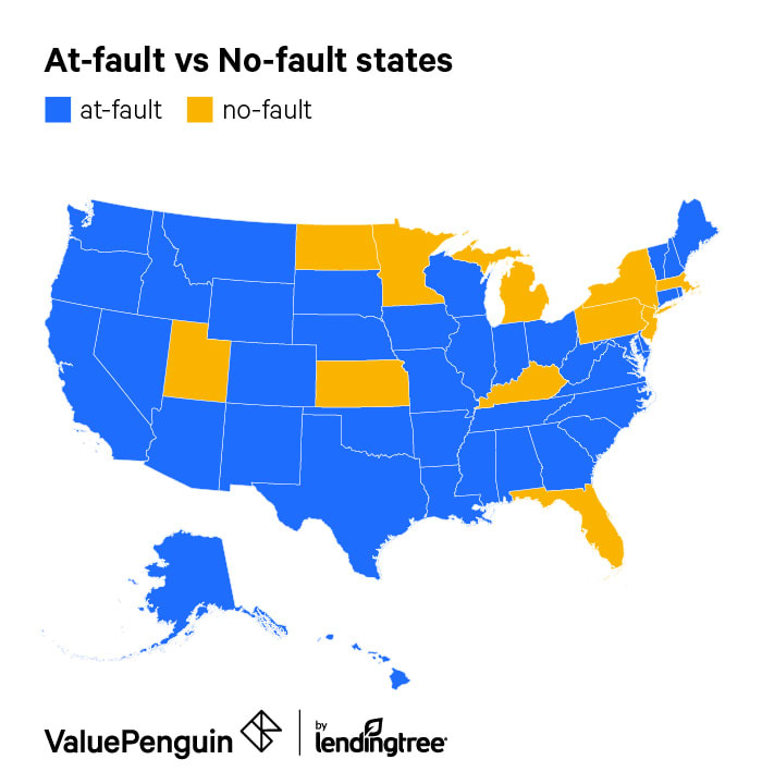 Map showing which states in the U.S. have no-fault insurance laws