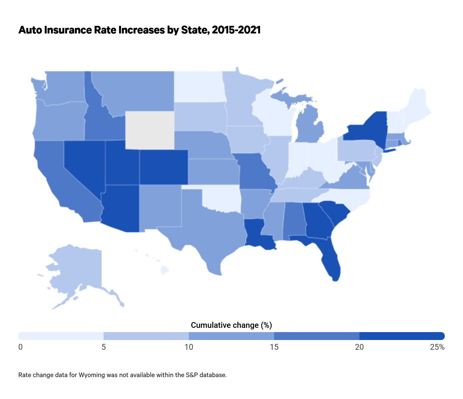 Map shows how states compared for auto insurance rate hikes since 2015