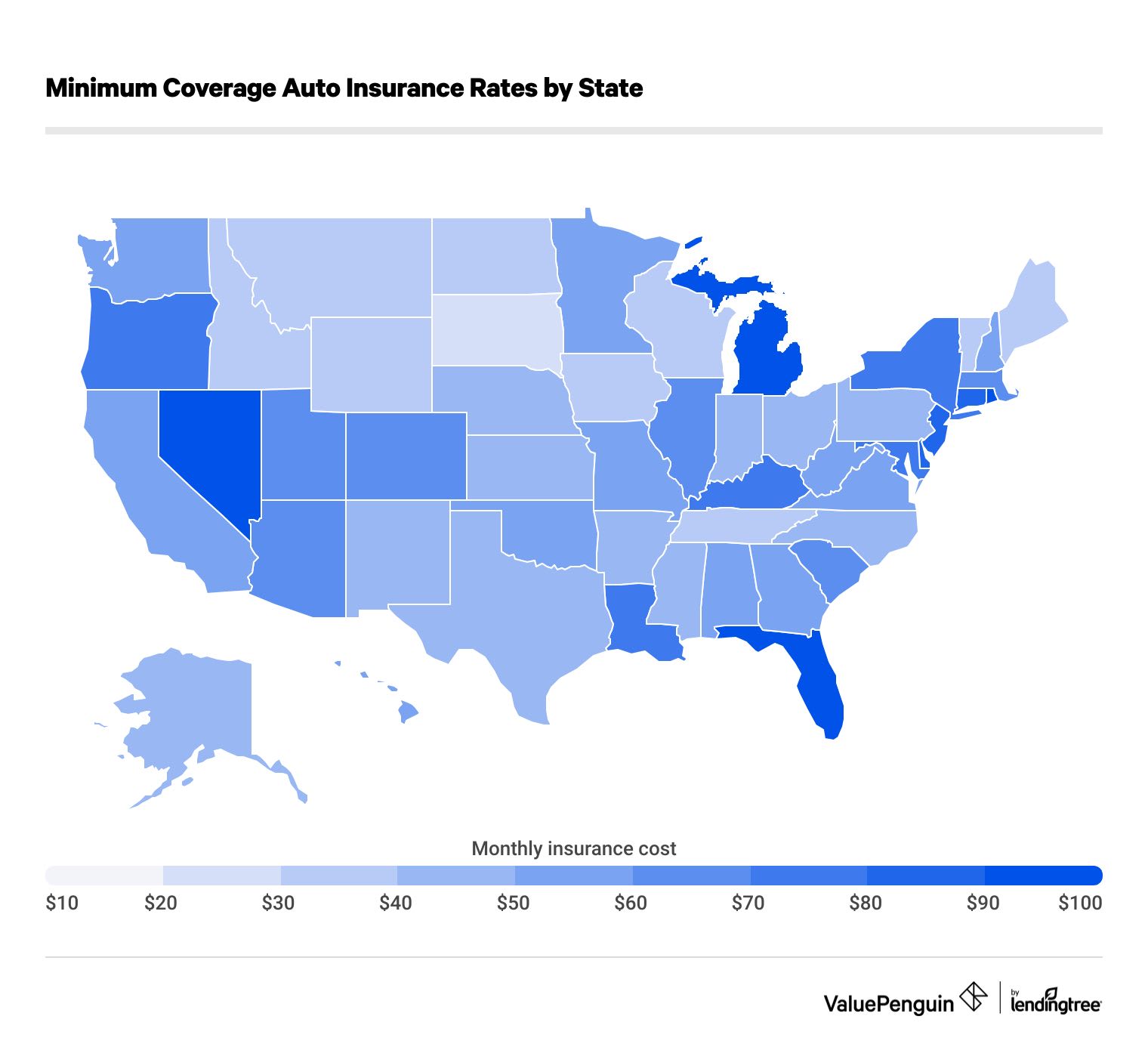 Average auto insurance rates by state