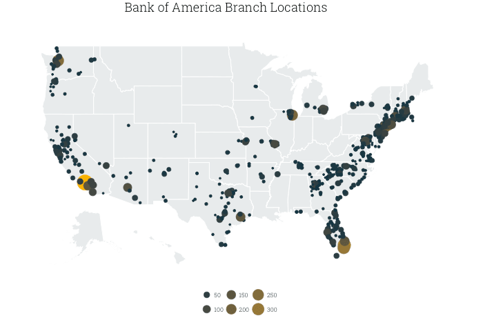 U.S. map of Bank of America branches, by county