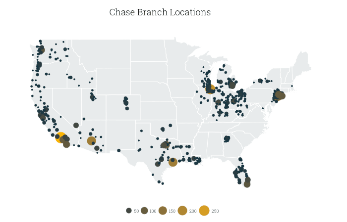 map of Chase branches in the US, by county