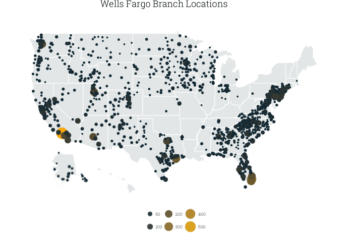 U.S. map of Wells Fargo branches, by county