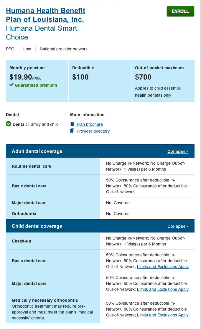 Dental Plan Details on Healthcare.gov may be misleading for adults