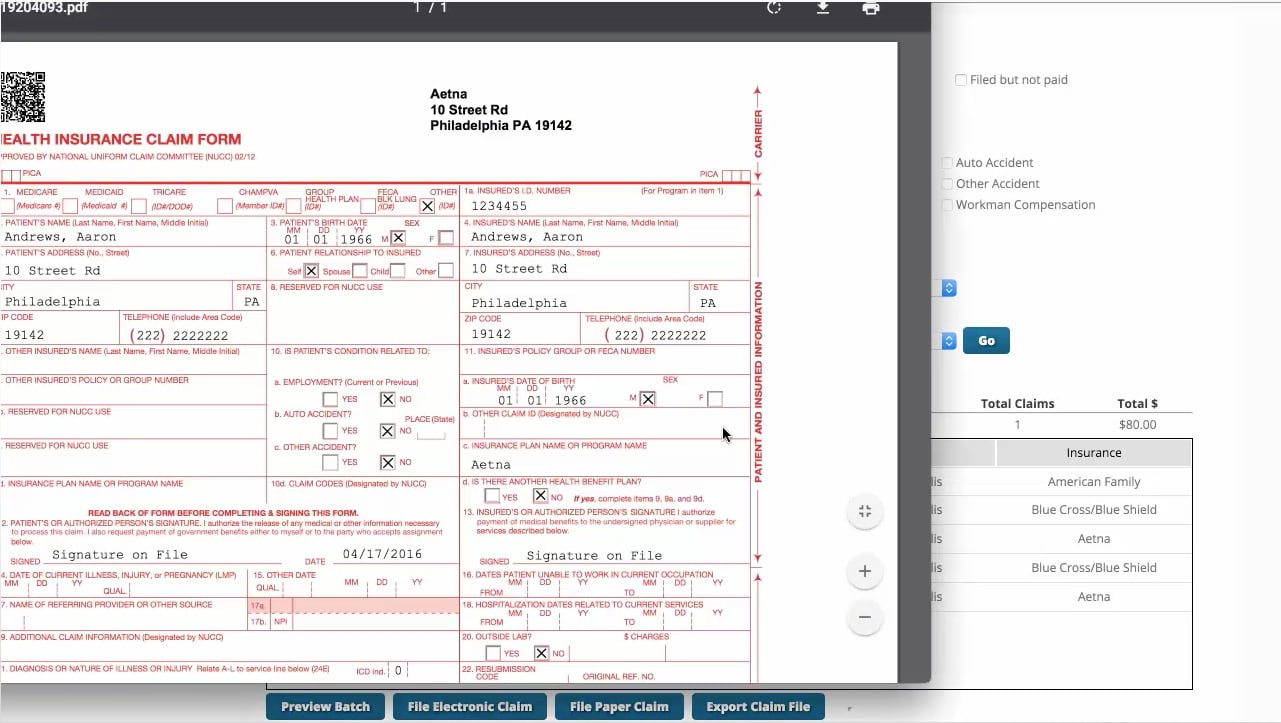 ChiroFusion Example Claim