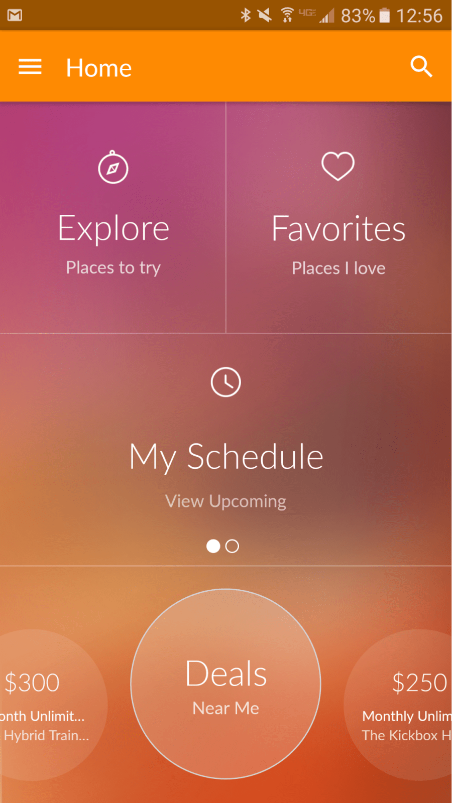 MINDBODY App Homescreen