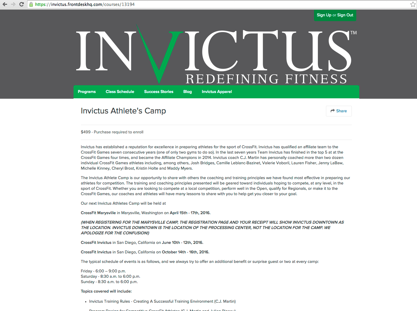 Crossfit Invictus Pike13 Front Desk Schedule