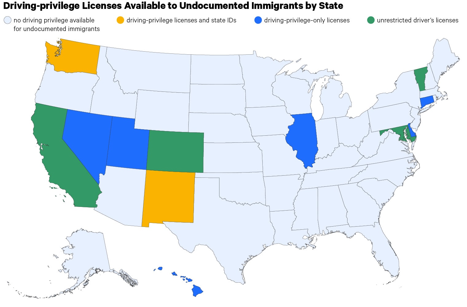 States (and DC) That Allow Undocumented Immigrants to Obtain Driver's  Licenses - Immigration - ProCon.org