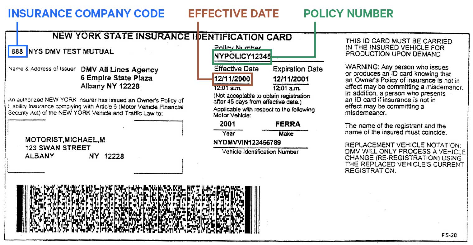 This is an example of a New York insurance card