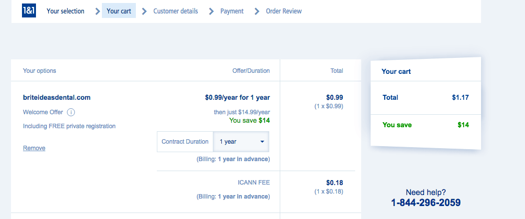 1&1 domain shopping