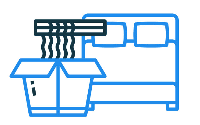 illustration of hotel bed and take-out food