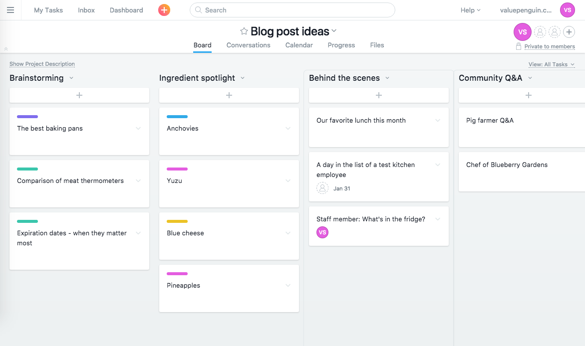 Asana review kanban board