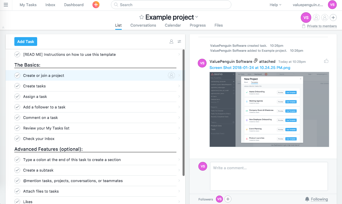 Asana review list