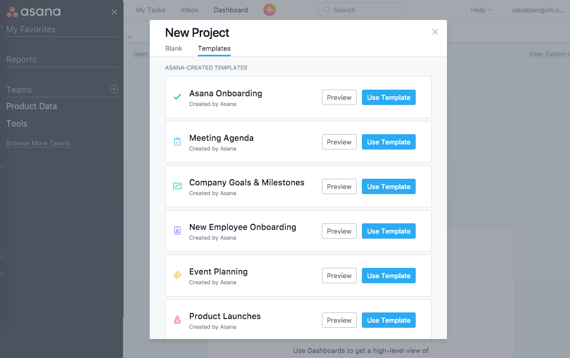 Asana review project templates