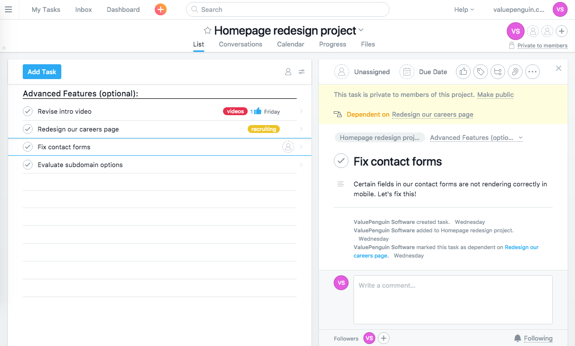 Asana review task dependencies