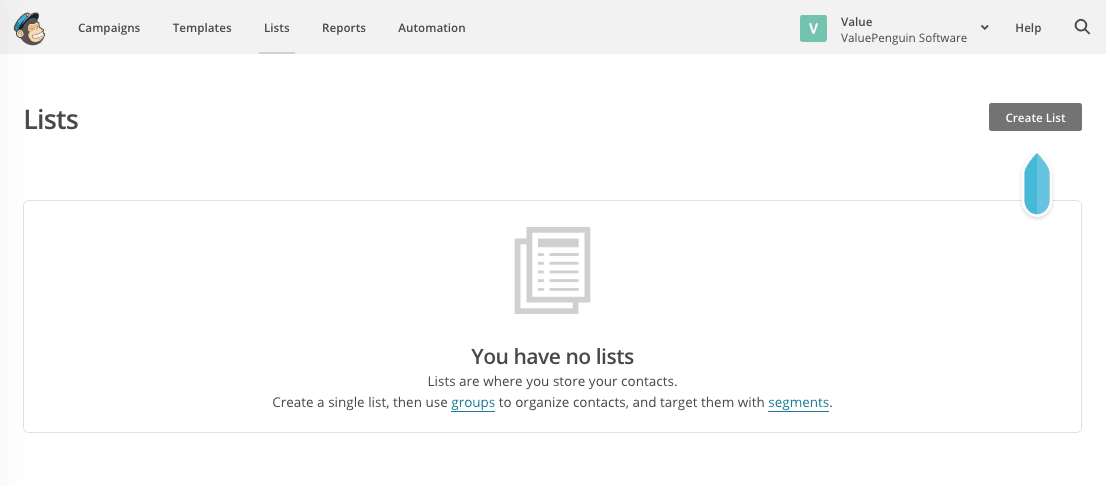 Create a contact list in MailChimp