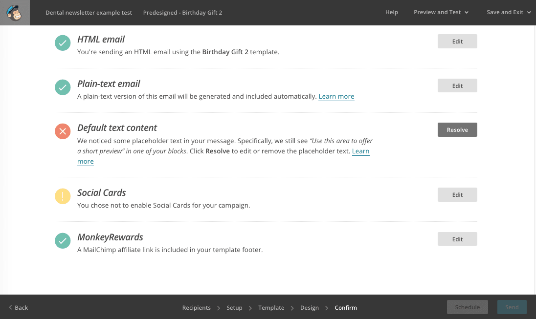 Issue in MailChimp email campaign confirmation: default preview text missing