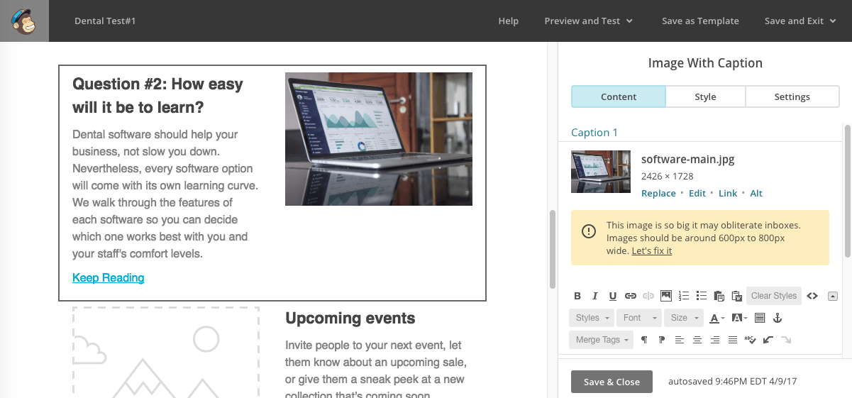 MailChimp review: example of email design