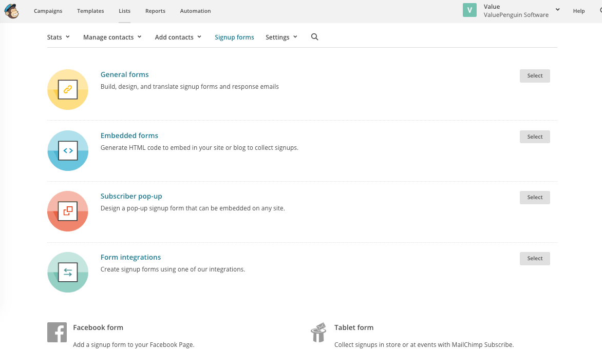 MailChimp review: subscriber signup form options