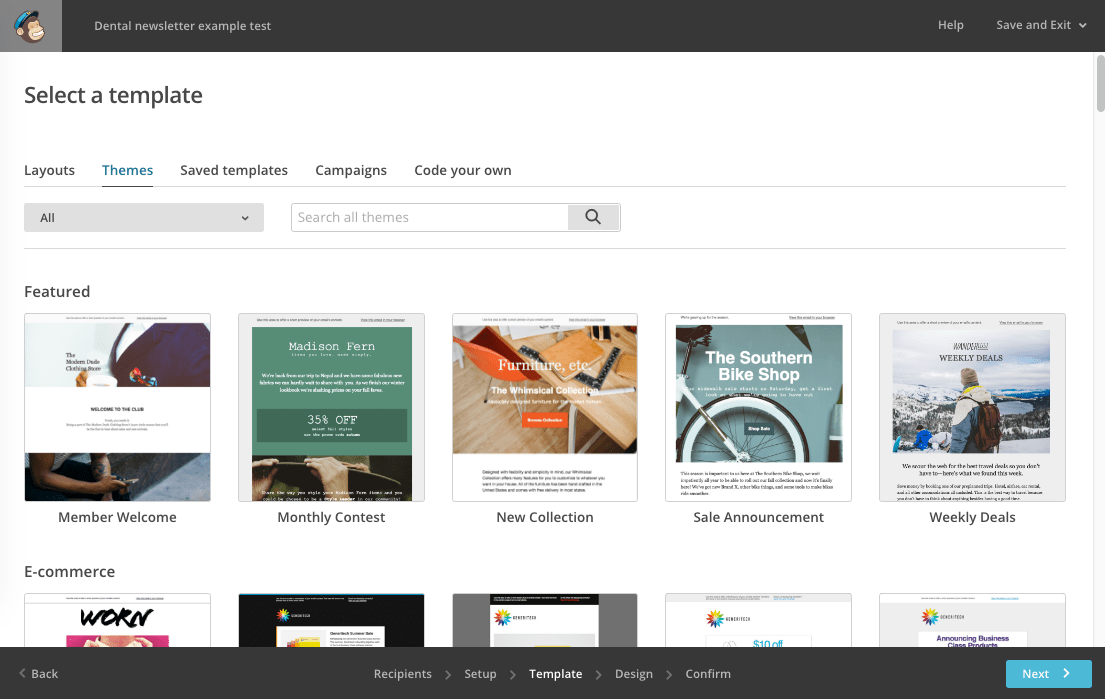 Creating a MailChimp newsletter: fill out campaign info