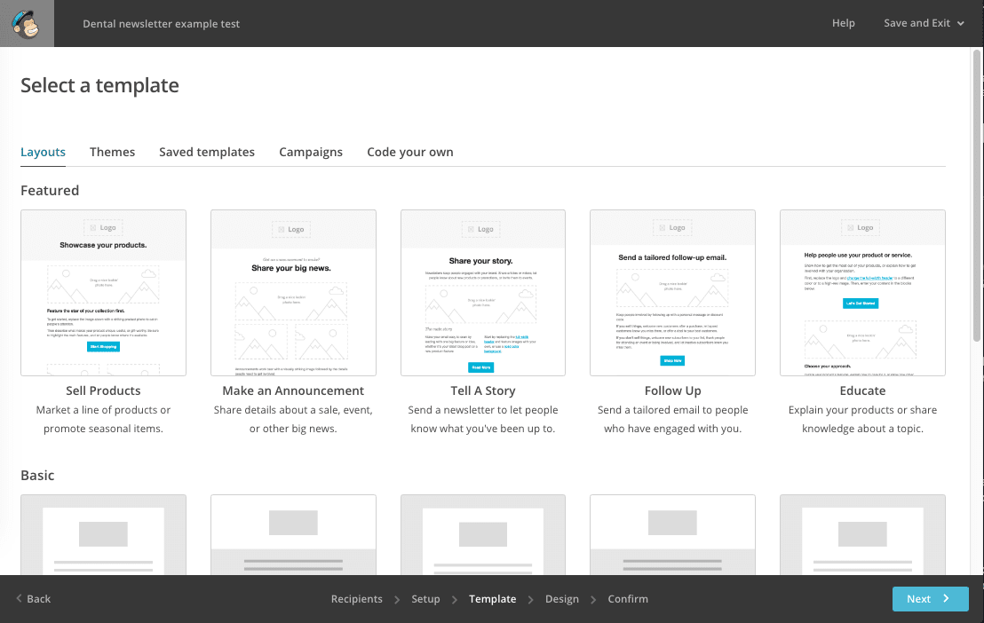 Creating a MailChimp newsletter: fill out campaign info