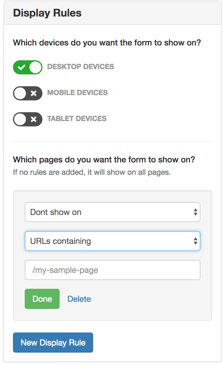 MailMunch Review Form Display Rules