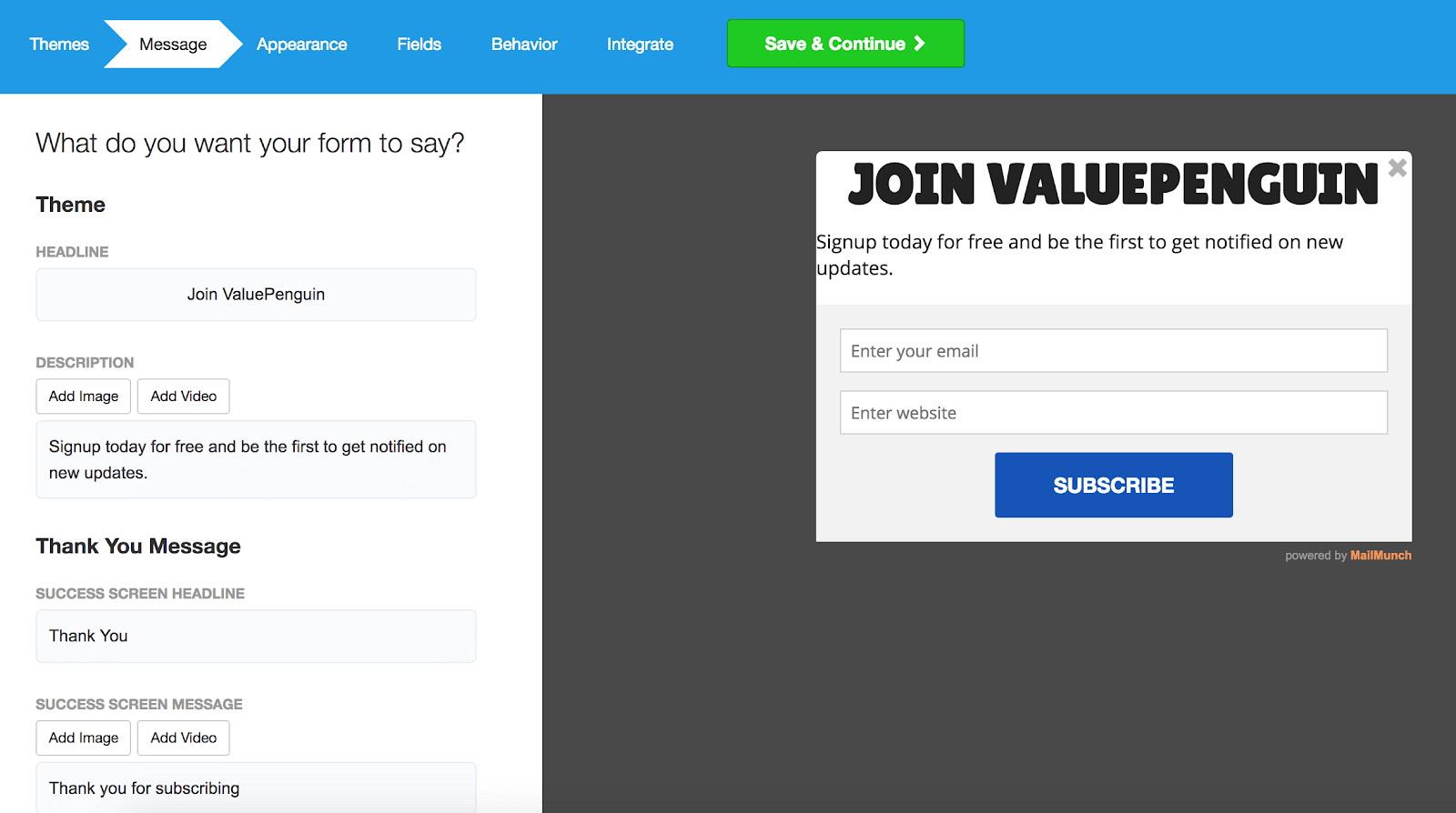MailMunch Review Opt-In Form Customization