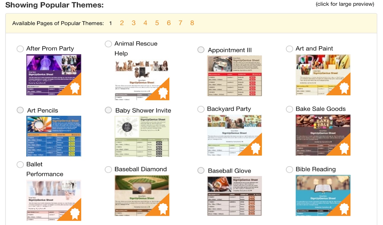 SignUpGenius Review Preloaded Themes