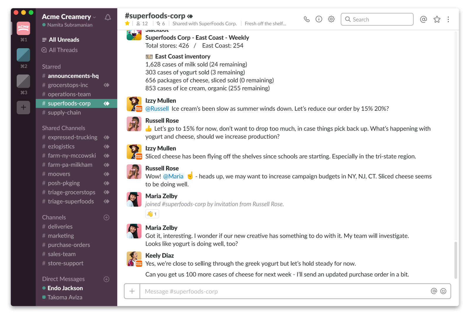 Slack review shared channels